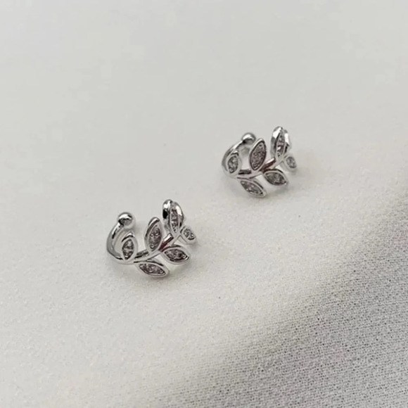 Sterling Silver Diamond Leaf Ear Cuffs Gold Silver - Picture 4 of 12